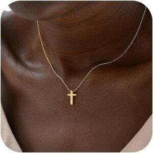 MONOZO  Gold-Dainty Cross Bras Necklace for Women,14K Gold Plated Cross Necklace